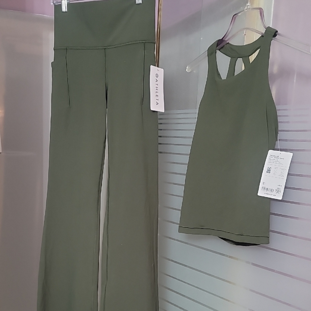 Athleta Green Boot Cut Workout Wear: Pants & Tank Set